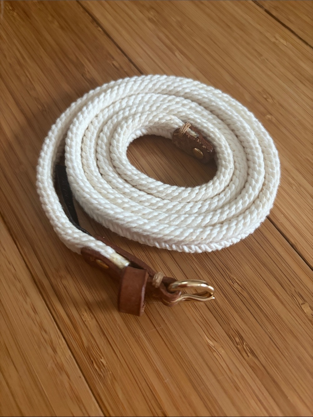 J. Crew Cream Rope Strap with Brown Leather and Gold Hardware